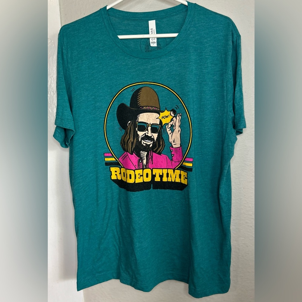Dale Brisby Rodeo Time Green Graphic Short Sleeve T-Shirt Size L